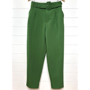 Zara Kelly Green Belted High Rise Tailored Tapered Trouser Ankle Pants Size M